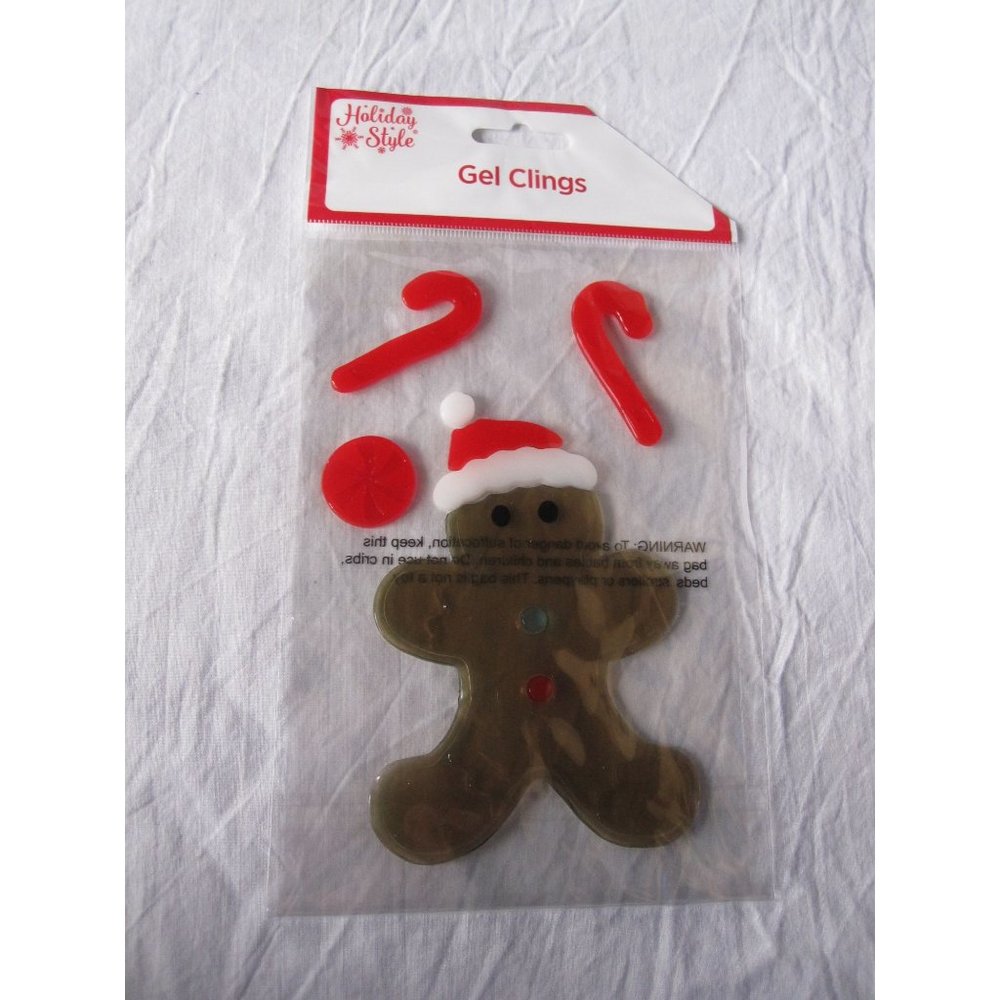 NEW‎ Christmas Winter Gingerbread man window Gel Clings 7 pcs Candy Canes Decor